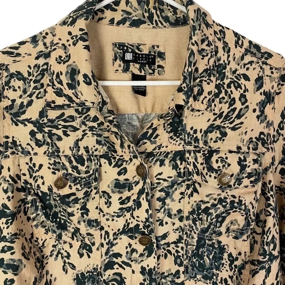 Carole Little Vintage Linen Jacket Womens Plus Size 1X Cream Blue Paisley Print - Picture 3 of 11